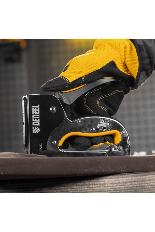 Степлер металл., скобы в комплекте, плавная регулировка удара, 2К рукоятка, тип 53, 4-14 мм Denzel