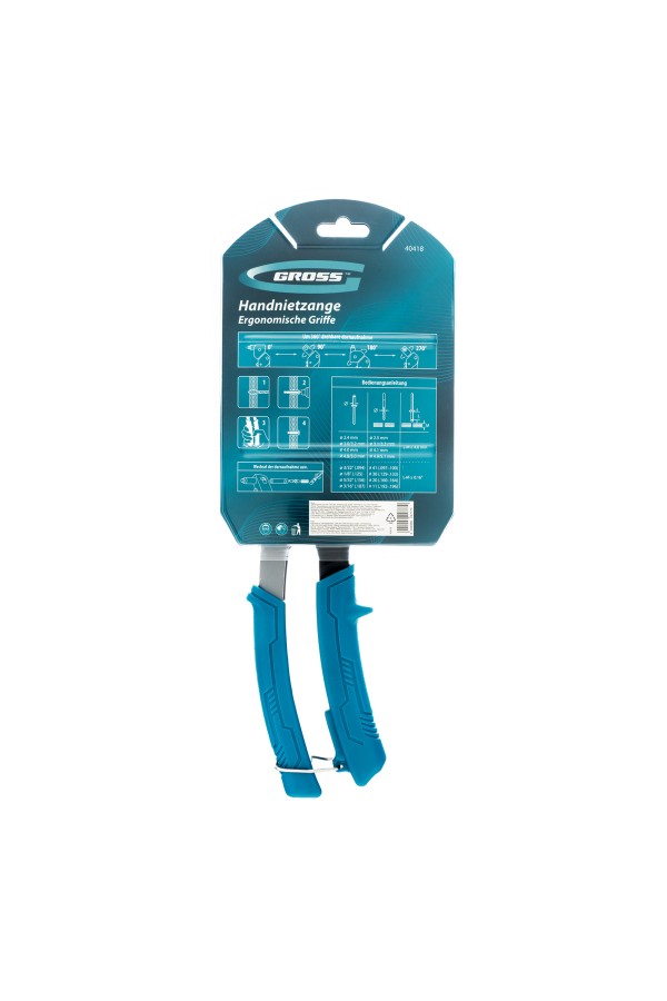 Заклепочник ручной, 290 мм, поворотный, 0-360, заклепки 2,4-3,2-4,0-4,8 мм Gross