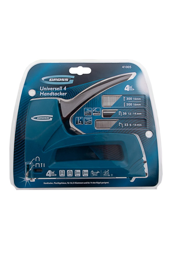 Степлер мебельный универсальные (Universell 4) пластик, 4 функции, тип скобы: 53, 36, 300, 500, 8-14мм Gross