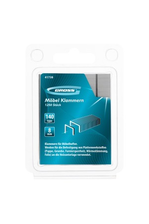 Скобы, 8 мм, для мебельного степлера, усиленные, тип 140,1250 шт Gross