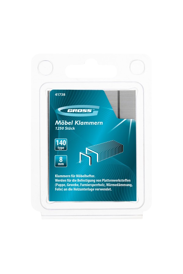 Скобы, 8 мм, для мебельного степлера, усиленные, тип 140,1250 шт Gross