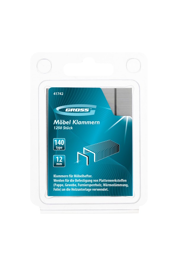 Скобы, 12 мм, для мебельного степлера, усиленные, тип 140,1250 шт Gross
