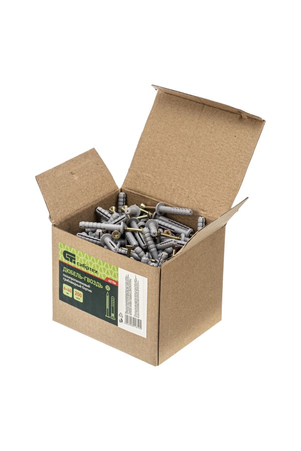 Дюбель-гвоздь полипропиленовый грибовидный бортик 6 x 40 мм, 200 шт Сибртех