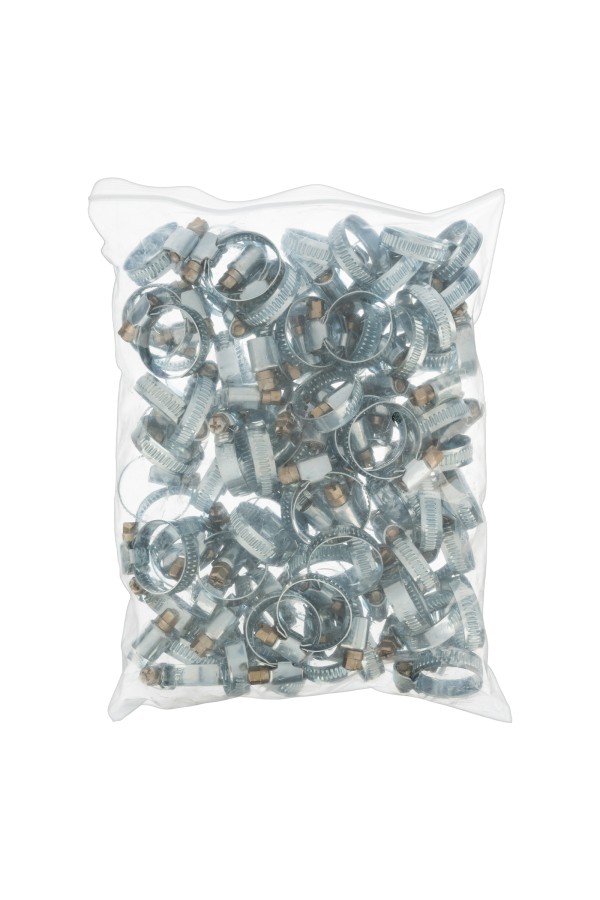 Хомуты металлические, Стандартное болтовое крепление 16-27 мм, 100 штук в упаковке, ширина 9 мм Сибртех