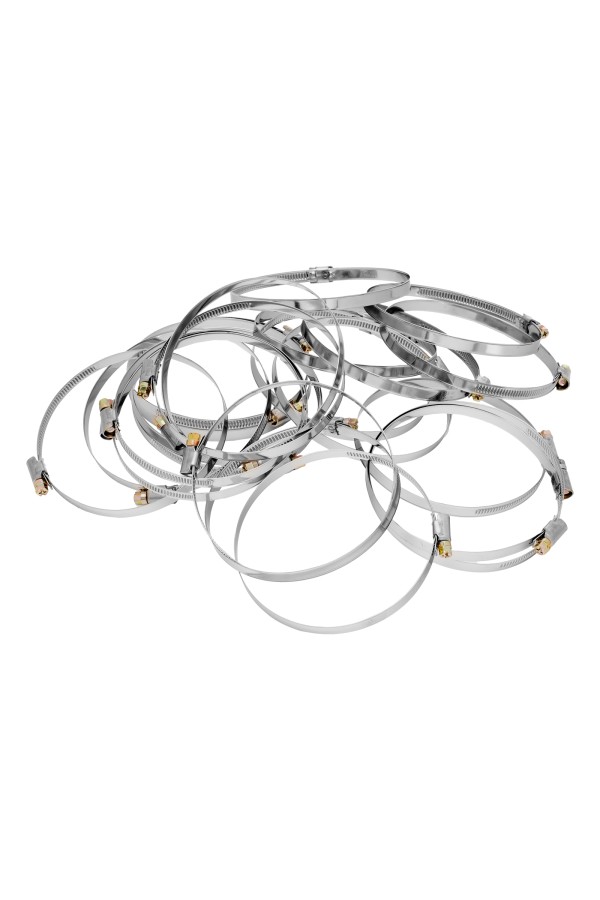 Хомуты нержавеющая сталь, Стандартное болтовое крепление 110-130 мм, 25 штук в упаковке, ширина 9 мм Сибртех