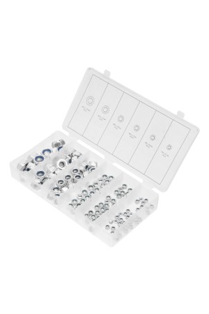 Набор гаек М4, М5, М6, М8, М10, М12, самоконтрящиеся, с Нейлоновой вставкой, 146 предметов Сибртех