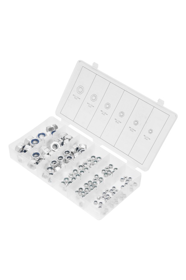 Набор гаек М4, М5, М6, М8, М10, М12, самоконтрящиеся, с Нейлоновой вставкой, 146 предметов Сибртех