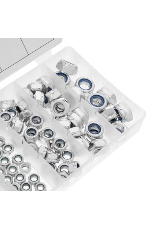 Набор гаек М4, М5, М6, М8, М10, М12, самоконтрящиеся, с Нейлоновой вставкой, 146 предметов Сибртех