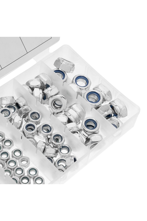 Набор гаек М4, М5, М6, М8, М10, М12, самоконтрящиеся, с Нейлоновой вставкой, 146 предметов Сибртех