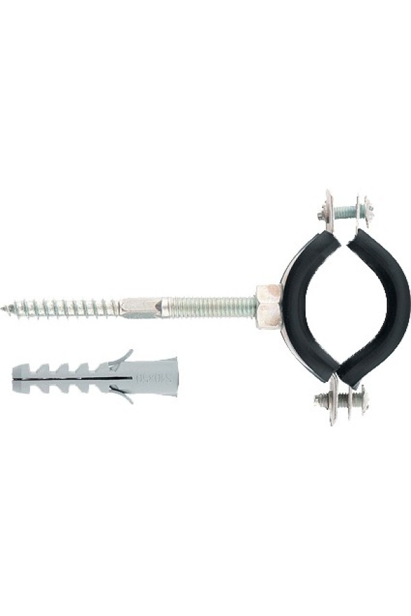 Хомут сантехнический для труб 2, 1/2, 74-80 мм с резиновым уплотнением, шпилькой и дюбелем, 1 шт Сибртех