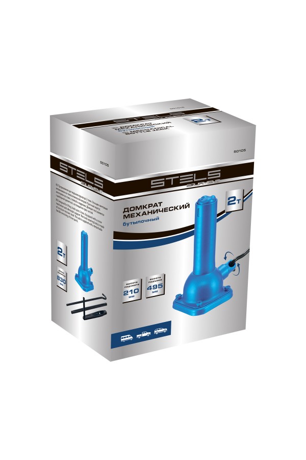 Домкрат механический бутылочный, 2 т, h подъема 270–485 мм, домкрат, ручка Stels