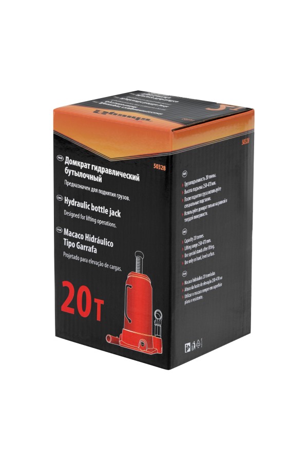 Домкрат гидравлический бутылочный, 20 т, h подъема 250-470 мм Sparta