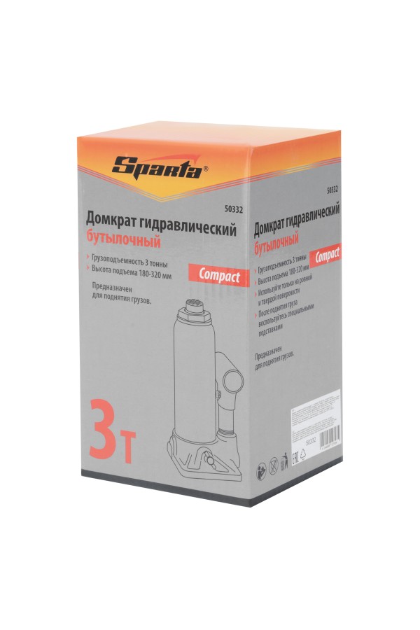 Домкрат гидравлический бутылочный 3т, h подъема 180-320 мм Sparta Compact