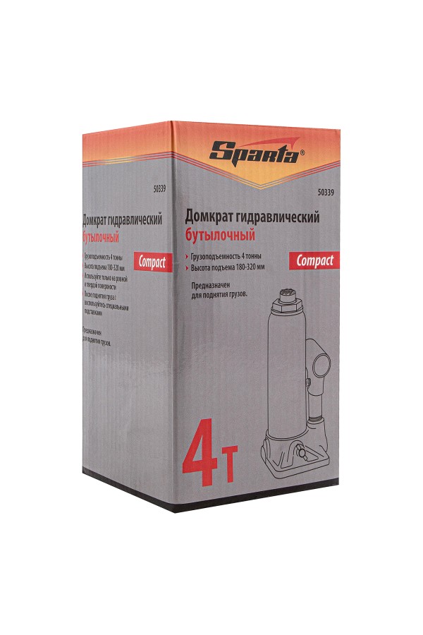 Домкрат гидравлический бутылочный, 4 т, h подъема 180–320 мм Sparta Compact