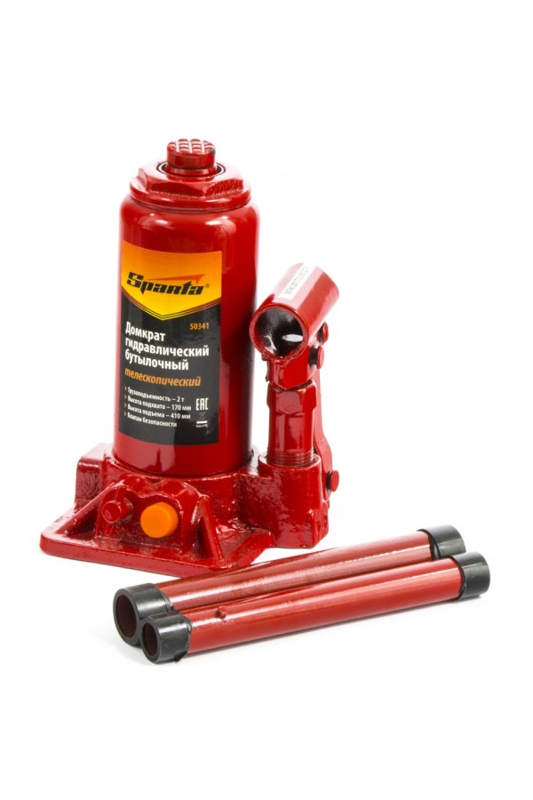 Домкрат гидравлический бутылочный телескопический, 2 т, h подъема 170-410 мм Sparta