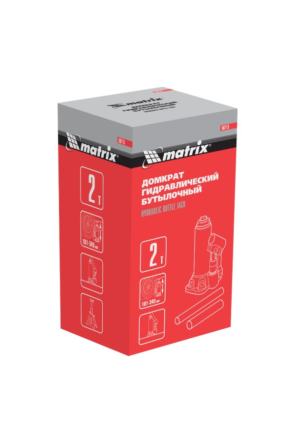 Домкрат гидравлический бутылочный, 2 т, высота подъема 181-345 мм Matrix