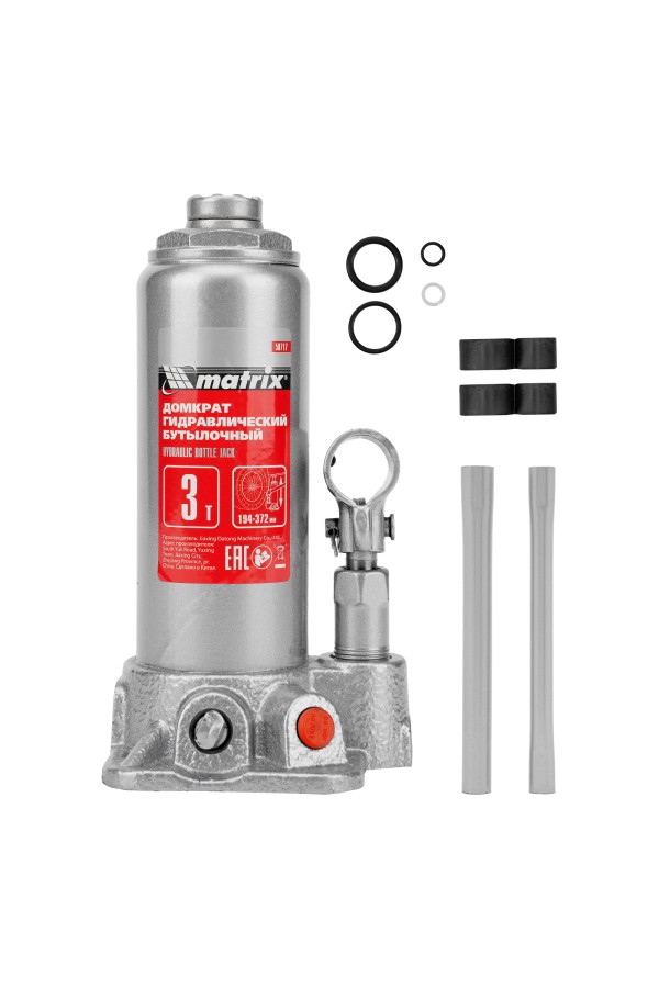Домкрат гидравлический бутылочный, 3 т, высота подъема 194-372 мм Matrix