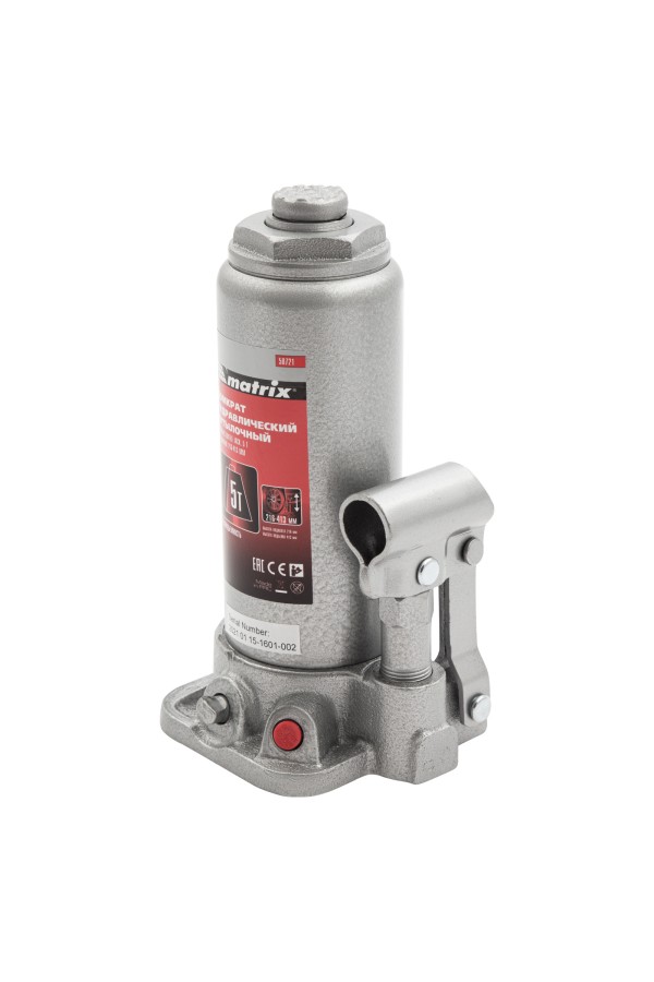 Домкрат гидравлический бутылочный, 5 т, высота подъема 216-413 мм Matrix