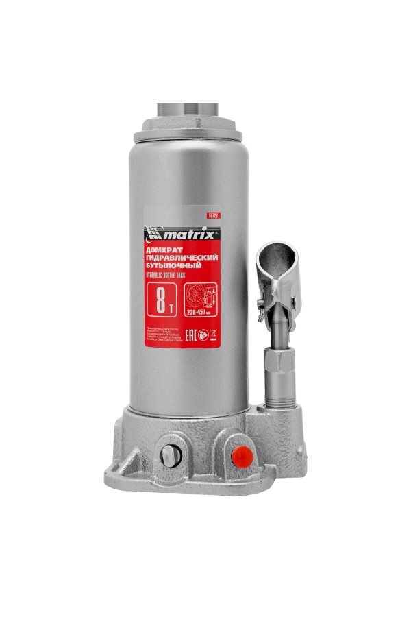 Домкрат гидравлический бутылочный, 8 т, высота подъема 230-457 мм Matrix