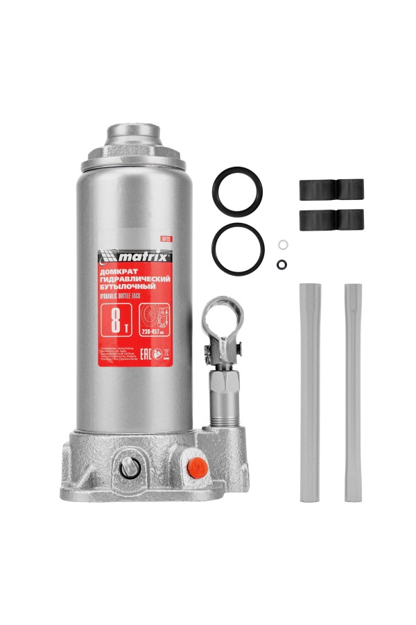 Домкрат гидравлический бутылочный, 8 т, высота подъема 230-457 мм Matrix