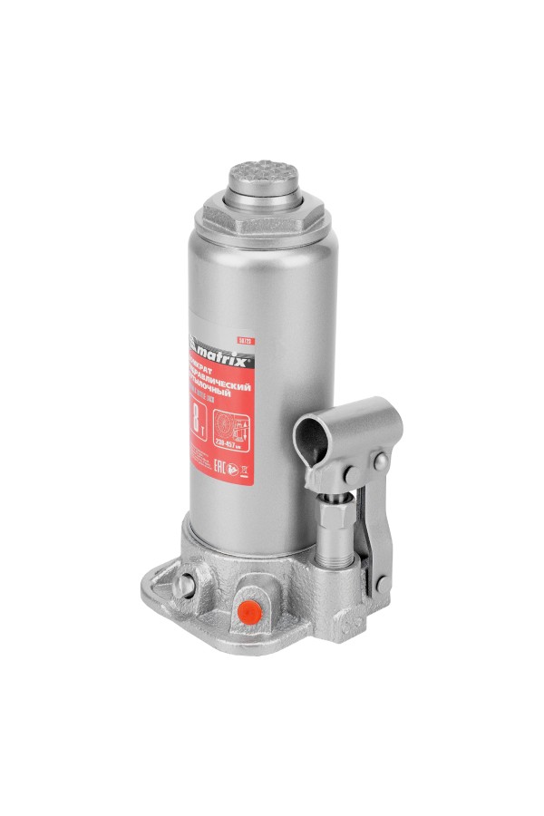 Домкрат гидравлический бутылочный, 8 т, высота подъема 230-457 мм Matrix