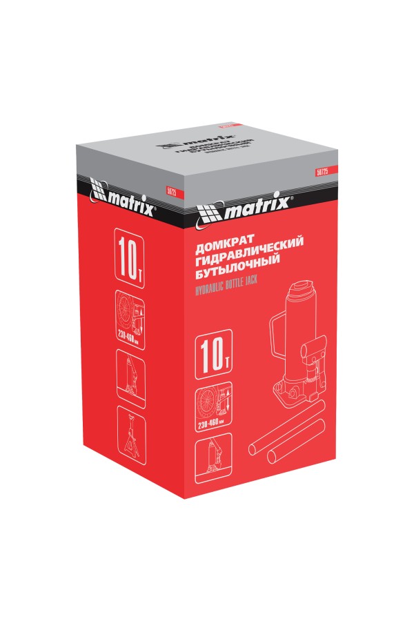 Домкрат гидравлический бутылочный, 10 т, высота подъема 230-460 мм Matrix