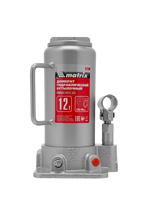 Домкрат гидравлический бутылочный, 12 т, высота подъема 230-465 мм Matrix