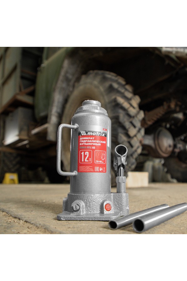 Домкрат гидравлический бутылочный, 12 т, высота подъема 230-465 мм Matrix