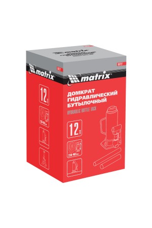 Домкрат гидравлический бутылочный, 12 т, высота подъема 230-465 мм Matrix