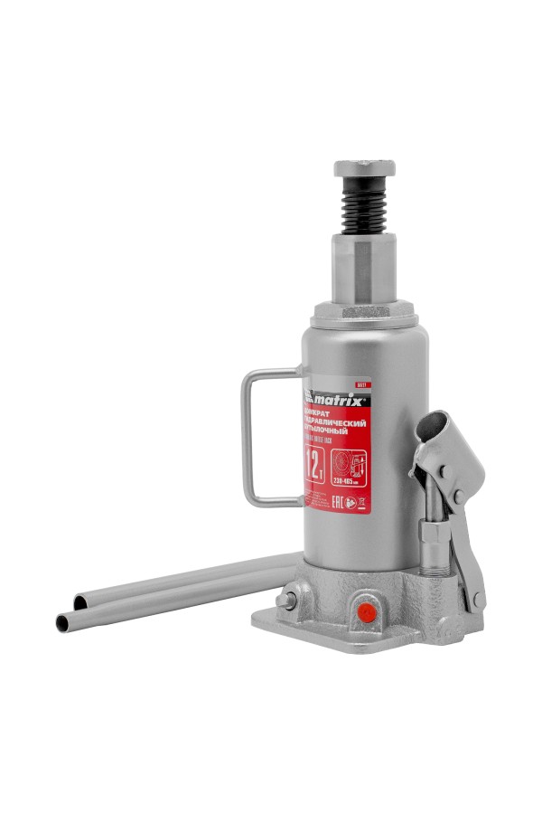 Домкрат гидравлический бутылочный, 12 т, высота подъема 230-465 мм Matrix