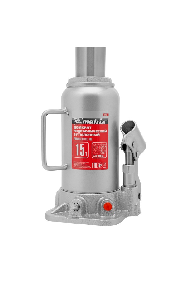 Домкрат гидравлический бутылочный, 15 т, высота подъема 230-460 мм Matrix
