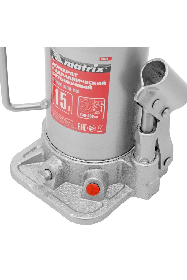 Домкрат гидравлический бутылочный, 15 т, высота подъема 230-460 мм Matrix