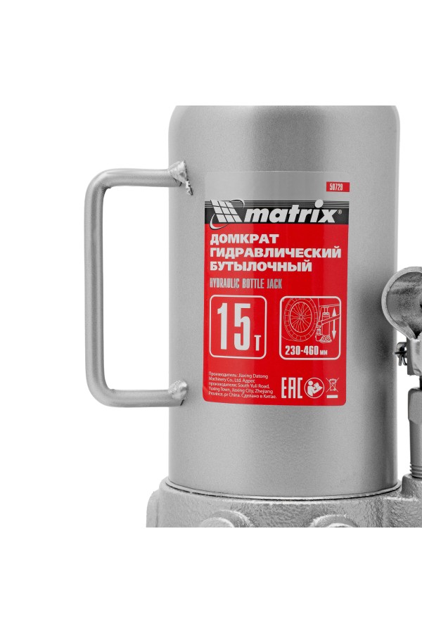 Домкрат гидравлический бутылочный, 15 т, высота подъема 230-460 мм Matrix