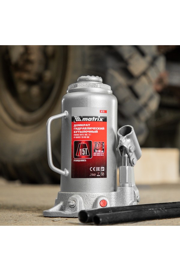 Домкрат гидравлический бутылочный, 15 т, высота подъема 230-460 мм Matrix