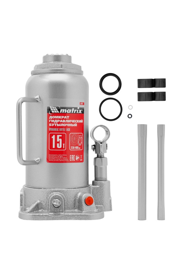 Домкрат гидравлический бутылочный, 15 т, высота подъема 230-460 мм Matrix