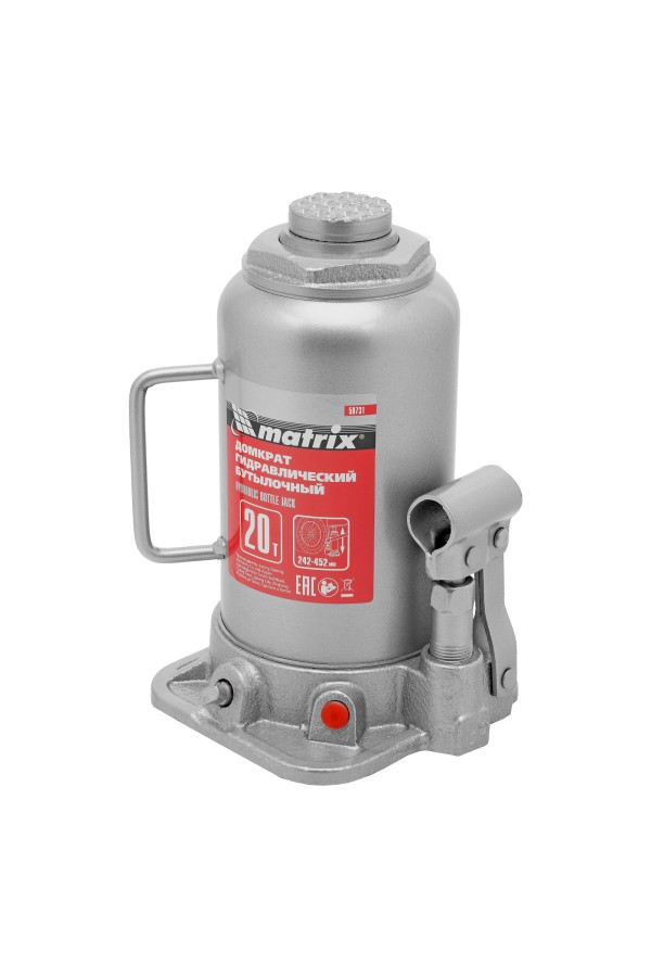 Домкрат гидравлический бутылочный, 20 т, высота подъема 242-452 мм Matrix
