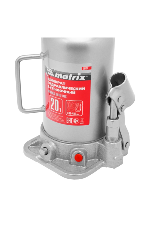 Домкрат гидравлический бутылочный, 20 т, высота подъема 242-452 мм Matrix