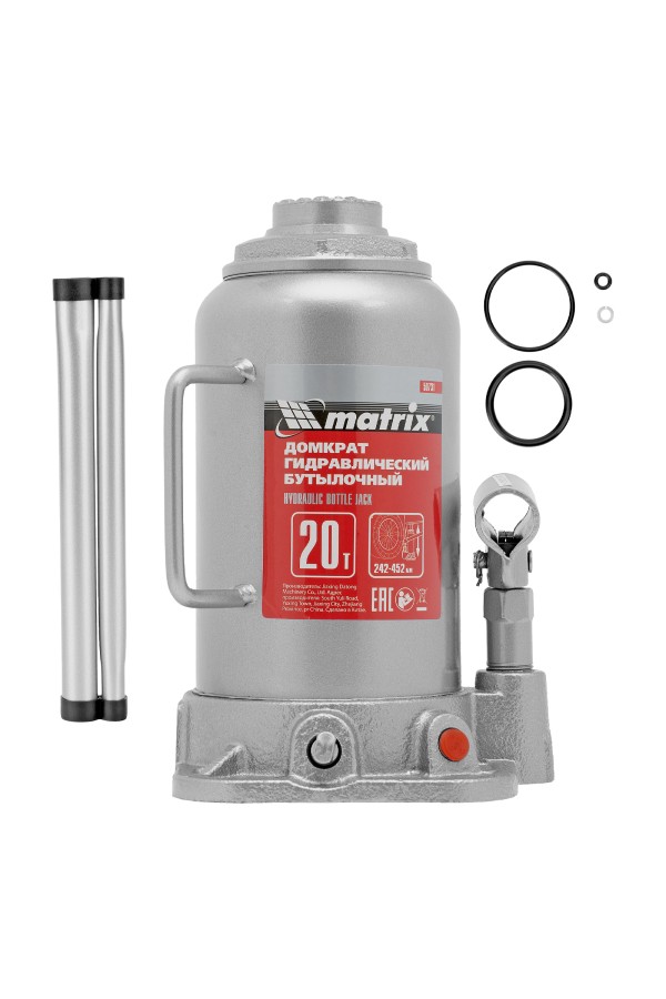 Домкрат гидравлический бутылочный, 20 т, высота подъема 242-452 мм Matrix
