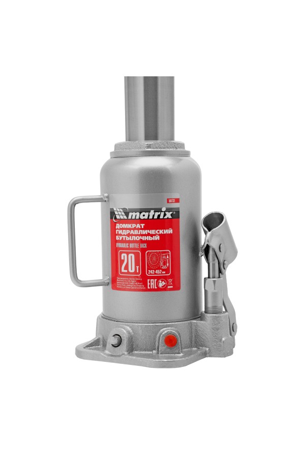 Домкрат гидравлический бутылочный, 20 т, высота подъема 242-452 мм Matrix