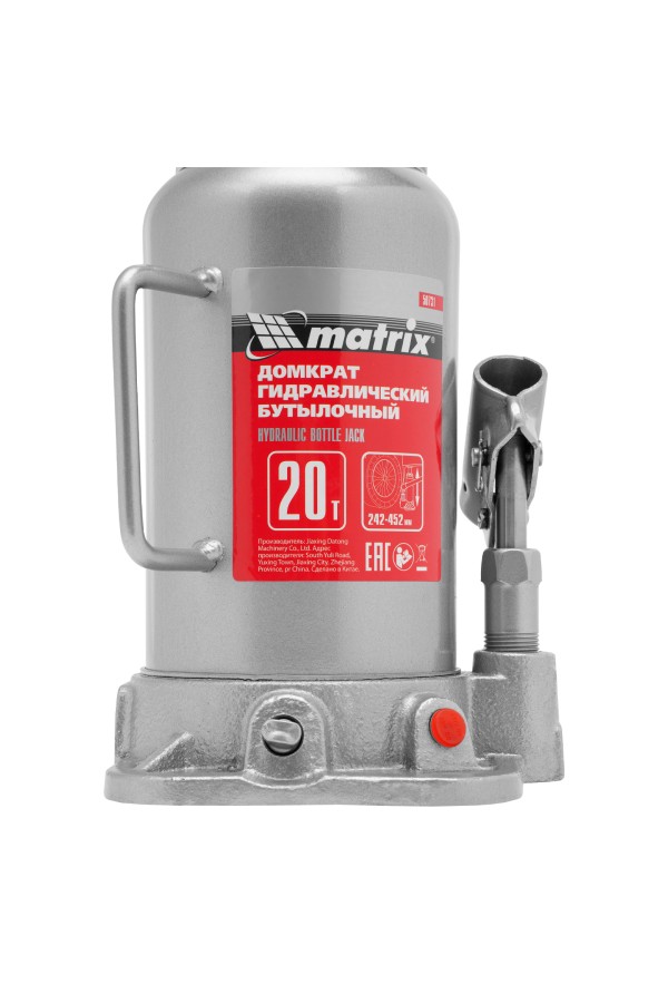 Домкрат гидравлический бутылочный, 20 т, высота подъема 242-452 мм Matrix