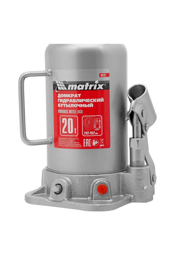 Домкрат гидравлический бутылочный, 20 т, высота подъема 242-452 мм Matrix