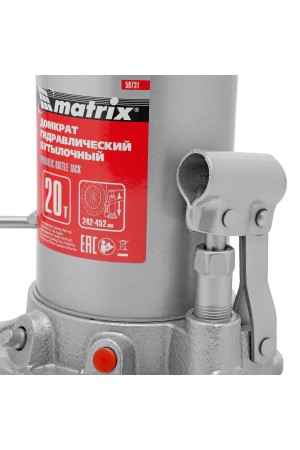 Домкрат гидравлический бутылочный, 20 т, высота подъема 242-452 мм Matrix