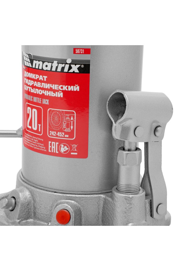 Домкрат гидравлический бутылочный, 20 т, высота подъема 242-452 мм Matrix
