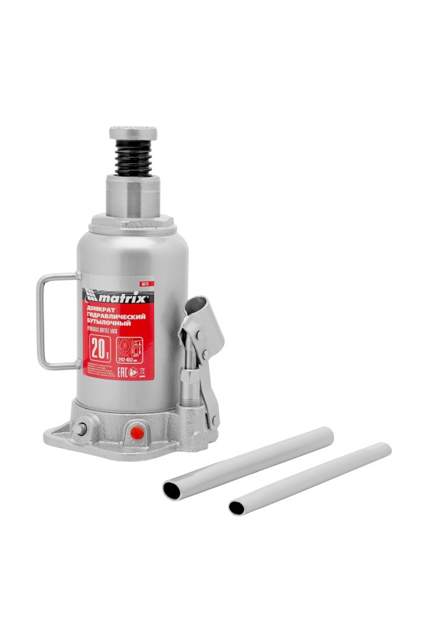 Домкрат гидравлический бутылочный, 20 т, высота подъема 242-452 мм Matrix