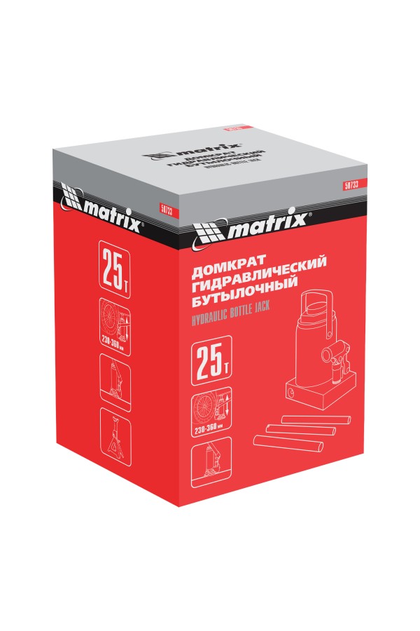Домкрат гидравлический бутылочный, 25 т, высота подъема 230-360 мм Matrix