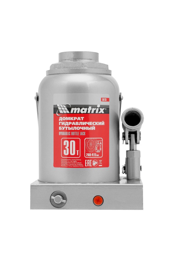 Домкрат гидравлический бутылочный, 30 т, высота подъема 260-415 мм Matrix
