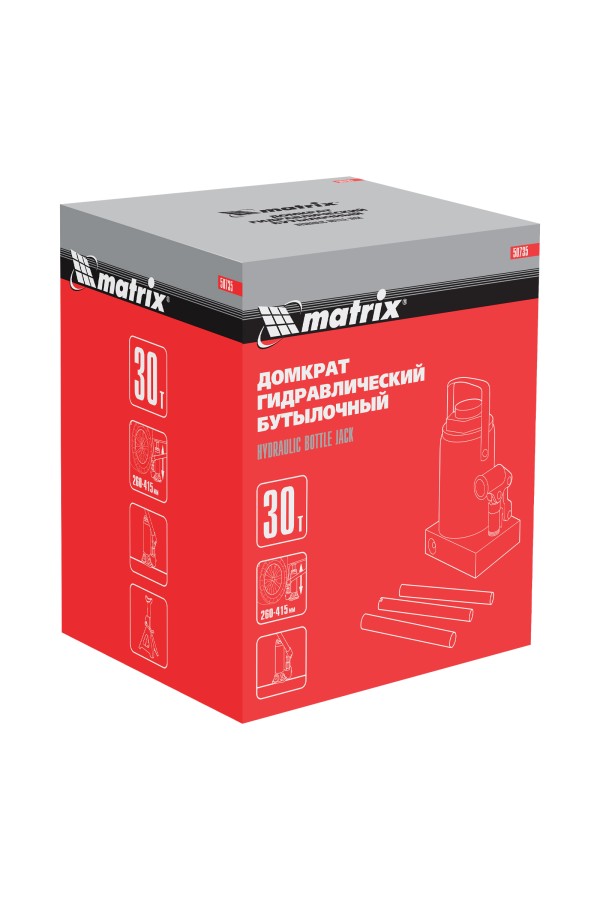 Домкрат гидравлический бутылочный, 30 т, высота подъема 260-415 мм Matrix