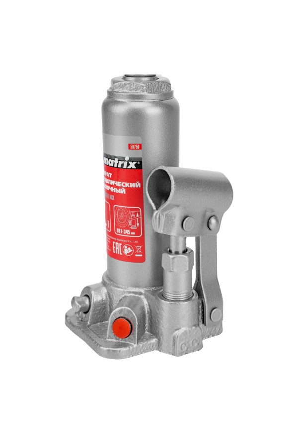 Домкрат гидравлический бутылочный, 2 т, высота подъема 181-345 мм, в пластиковый кейсе Matrix