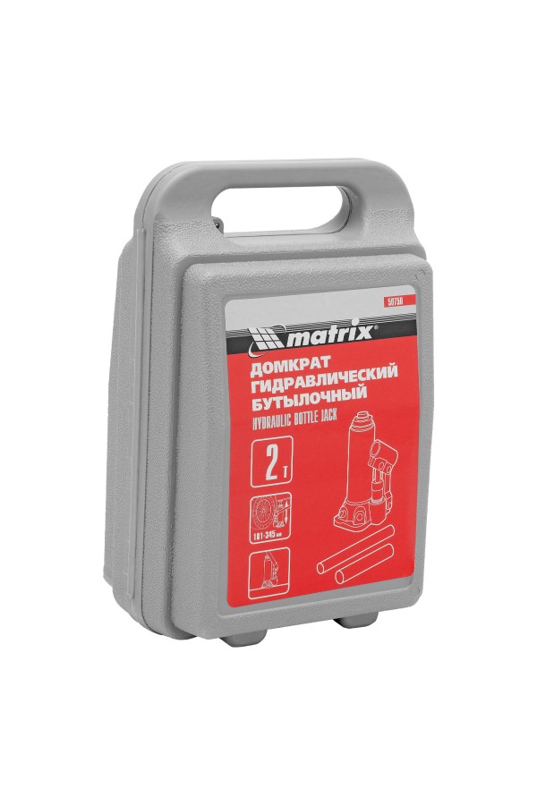 Домкрат гидравлический бутылочный, 2 т, высота подъема 181-345 мм, в пластиковый кейсе Matrix