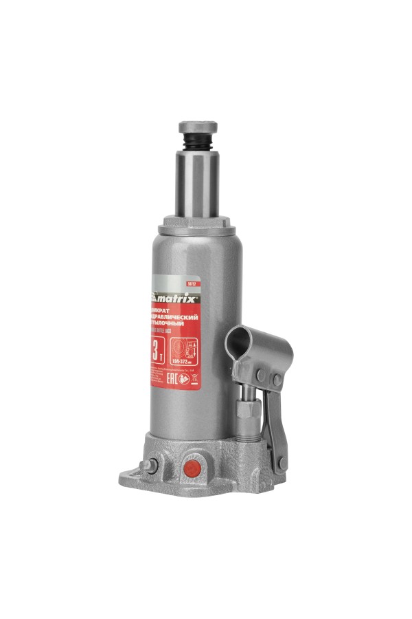 Домкрат гидравлический бутылочный, 3 т, высота подъема 194-372 мм, в пластиковый кейсе Matrix